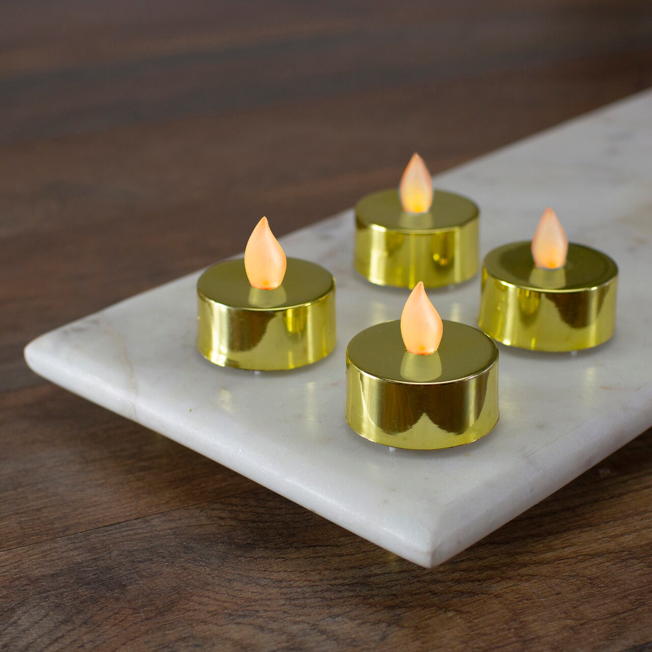 Northlight LED Lighted Flameless Flickering Tea Light Candles - Metallic Gold - Set of 4
